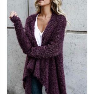 VICI Fuzzy Wuzzy Cotton Cardigan in Plum